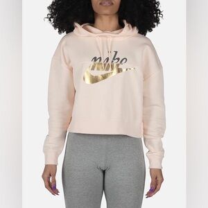 Nike Women's Beige Hoodie with Metallic Gold Logo